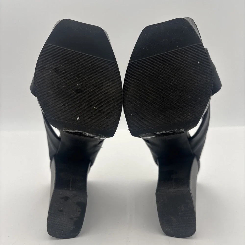 Open Edit Platform Sandals Size 6.5 Black Square Open‎ Toe Knotted Heels